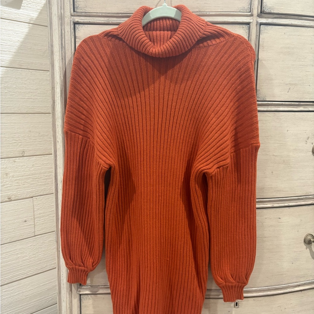 Cozy Orange Sweater Dress